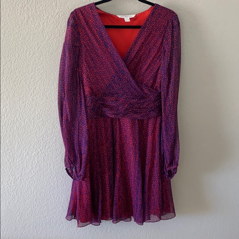 Diane Von Furstenberg Vibrant Red and Purple Long Sleeve Dress